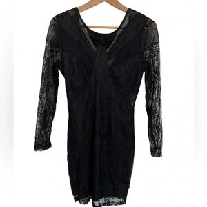 Shein Black Embellished lace Ruffled Mini Dress  size medium